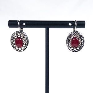 White House Black Market Red and Silver Clasp Dangle Earrings